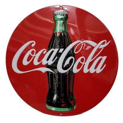Enseigne Coca-Cola en métal ronde avec relief